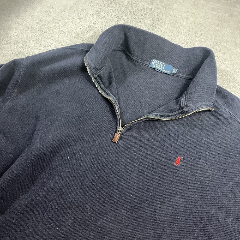 Polo Ralph Lauren Sweater Mens 2XLT Tall Quarter Zip Navy Blue Pullover Cotton